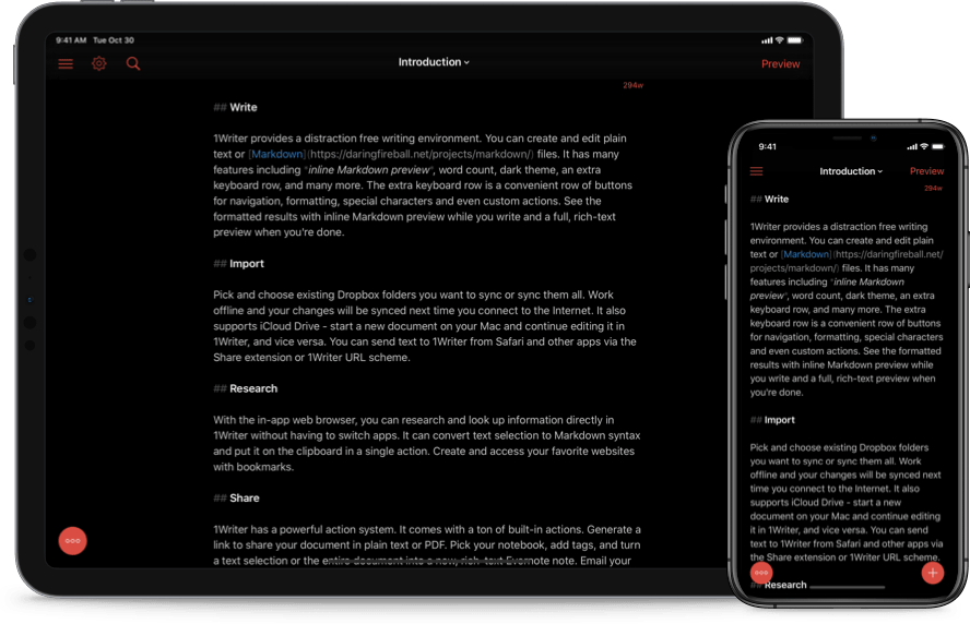 1Writer on iPhone and iPad